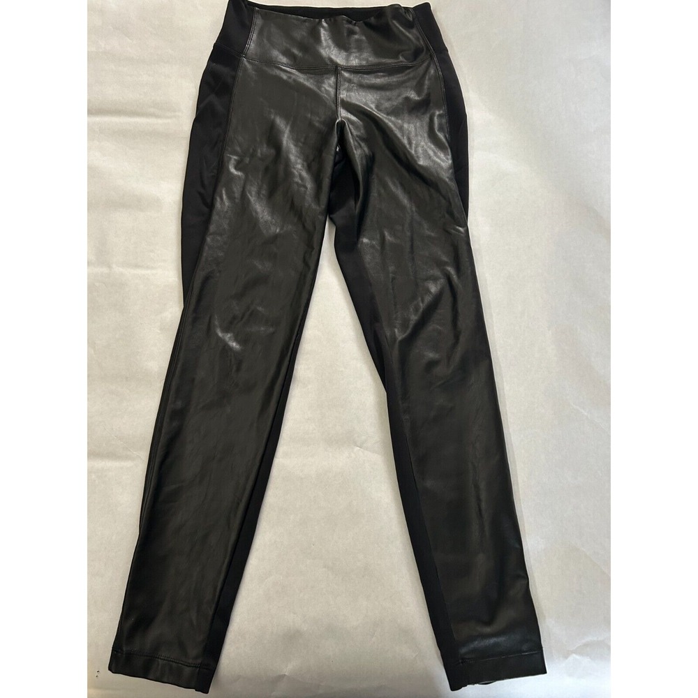 Athleta Womens Delancey Tight Small‎ Black Faux Leather Pockets Lightweight EUC